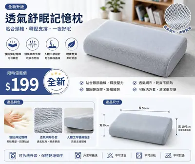 全新透氣舒眠記憶枕（全新）- 全盛傢俱家電 台中西屯門市