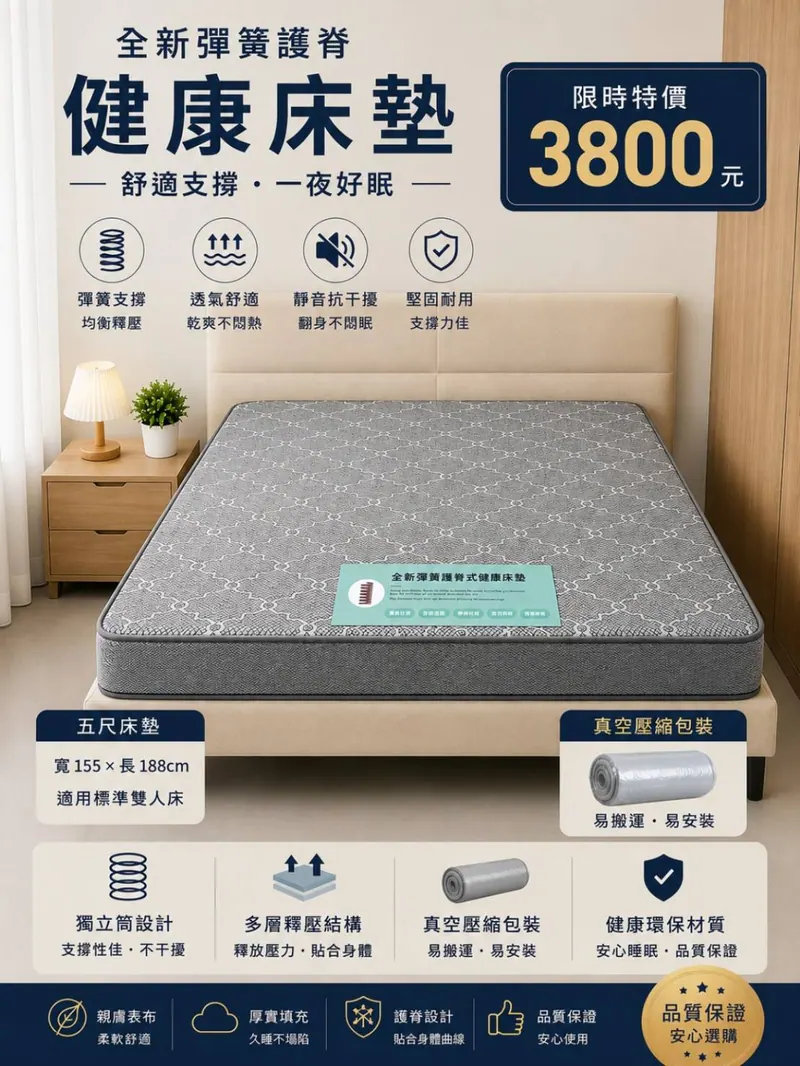 全新彈簧護脊健康床墊(全新)- 全盛傢俱家電 台中西屯門市